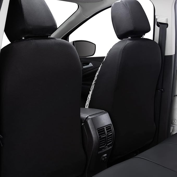 Flying Banner car seat Covers Protects Zebra Printing Velvet Faux Leather Carbon Fiber Front and Rear Bench Full Set (Zebra Black, Full Set - 8PCS)