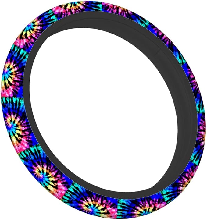 Swono Tie Dye Auto Car Steering Wheel Cover for Women Girls Rainbow Shibori Print 15 Inch Steering Wheel Protector Case,Fits for Automotive Car SUV Sedans