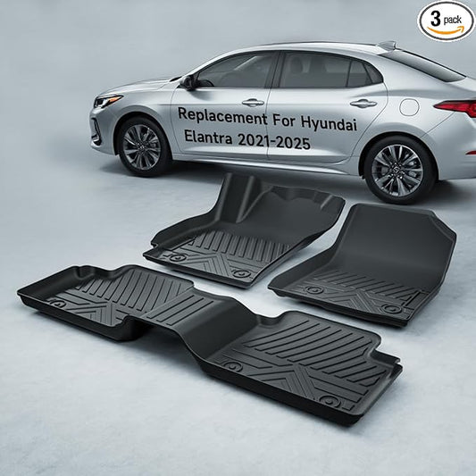 TPE All-Weather Floor Mats for Elantra 2021-2025 (Not for Hybrid) & Elantra N 2022-2025 | Custom Fit Heavy Duty Truck Floor Liners|Front & Rear Row Protection|Odorless, 3-Pcs Set Black