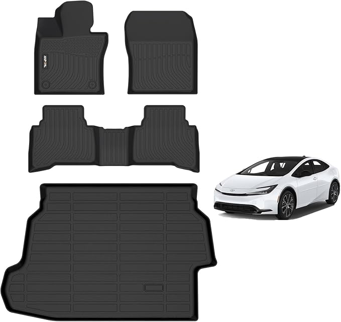 AIPOIL® Floor Mats & Cargo Liner Set for 2023 2024 2025 Toyota Prius & Prius Prime (PHEV) All Weather Protection Anti-Slip Automotive Floor Liners Full Set Automobile mats Accessories, Black