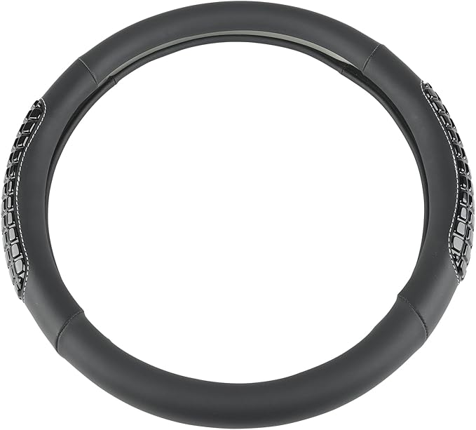 West Llama Nappa Leather Car Steering Wheel Cover Gel Massage,Cool in Summer,Universal 15 inch(Black-Standard Size)