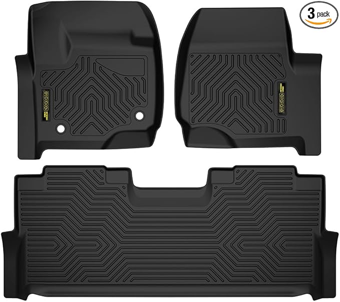 PIT66 Floor Mats Cargo Liners Compatible with 2017-2024 Ford F250 F350 F450 F550 Super Duty Crew Cab (4 Full Size Doors), (Heavy Duty) All Weather Automotive TPE Liners