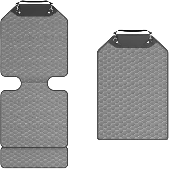 Owleys Kick Mat Back Seat Protector - Car Back Seat Cover for Kids Feet - Waterproof & Sturdy Protector for Upholstery from Dirt, Mud, Scratches and Stain (Gray Set)