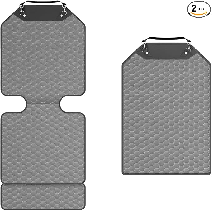 Owleys 2-in-1 Car Interior Guard Bundle | Eco Leather Seat Covers | Kick Mat and Protector | Premium Waterproof Road Trip Child Shield | Holiday for SUV Sedan Truck | Luxury Gray