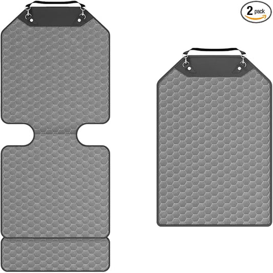 Owleys 2-in-1 Car Interior Guard Bundle | Eco Leather Seat Covers | Kick Mat and Protector | Premium Waterproof Road Trip Child Shield | Holiday for SUV Sedan Truck | Luxury Gray