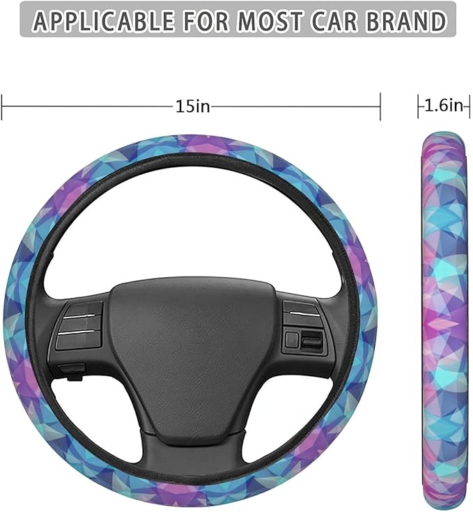 Dujiea Background of Geometric Shapes Elastic Stretch Steering Wheel Cover, Anti-Slip and Durable Car Steering Wheel Accessories for Women Men, 15 Inch Universal Fit Car, Truck, SUV