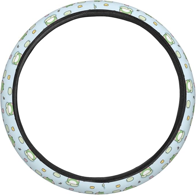 Dujiea Cute Frog Stay On Leaf Elastic Stretch Steering Wheel Cover, Anti-Slip and Durable Car Steering Wheel Accessories for Women Men, 15 Inch Universal Fit Car, Truck, SUV