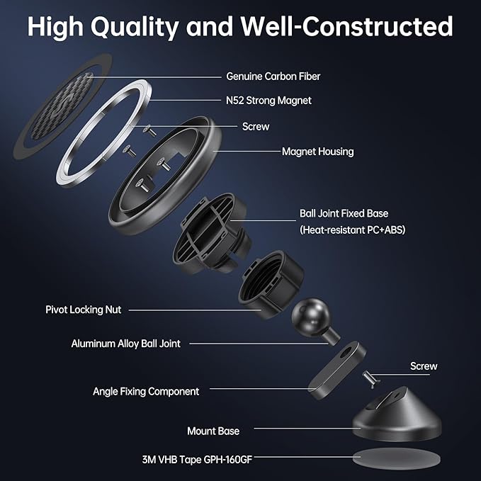 SYNCWIRE MagSafe Car Mount - Flexible Rotation Magnetic Phone Holder for Dash, Strong Magnets, Universal Compatible iPhone, Samsung, Pixel - MagSafe Car Accessories