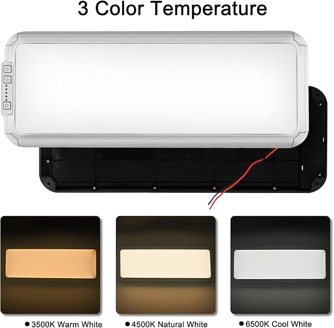 Miady RV LED Interior Light 1500 Lumen 16.5" x 6.3", Thin 12 Volt Ceiling Lights with 5 Levels of Dimming and 3 Color Temperature 3500-6500K Switches, for Car/Trailer/Camper/Boat, Pack of 2 (Silver)