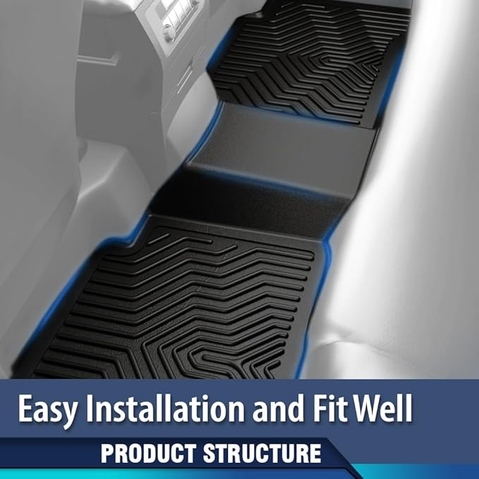 PIT66 Floor Mats Compatible with Ford F150 Super Crew 2015-2025 (Fit 22-24 Lightning Models) w/o Fold Flat Storage (Heavy Duty) 3-Piece All Weather TPE Cargo Liners