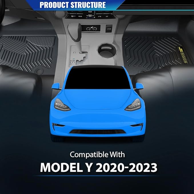 DOTCOM TPE Floor Mats Fit Tesla Model Y 2020 2021 2022 2023 2024(5-Seat),All Weather Custom Fit Full Cover Protection 1st & 2nd Row Cargo Liner Accessories,alfombras para carro 3PCS