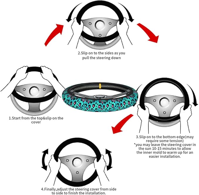 Swono Leopard Skin Steering Wheel Cover Abstract Blue Pink Leopard Spots Fur Anti-Slip Car Wheel Wrap Compatible with Most Auto Cars Trucks with 15 Inch Steering Wheels