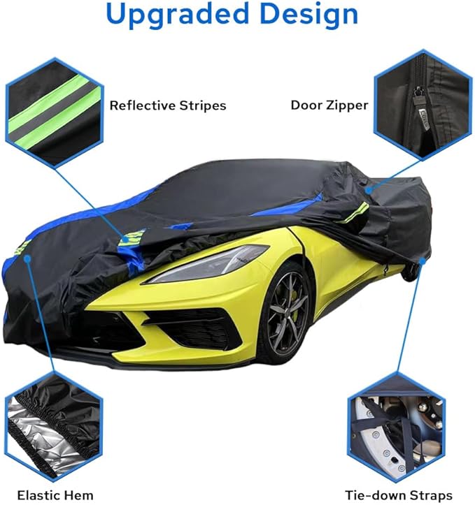Avecrew for Chevrolet Corvette C4/C5/C6/C7 Car Cover Waterproof All Weather for Automobiles, Outdoor Full Exterior Covers Fit 1984-2019 Corvette C4/C5/C6/C7 with Windproof Strap and Driver Door Zipper