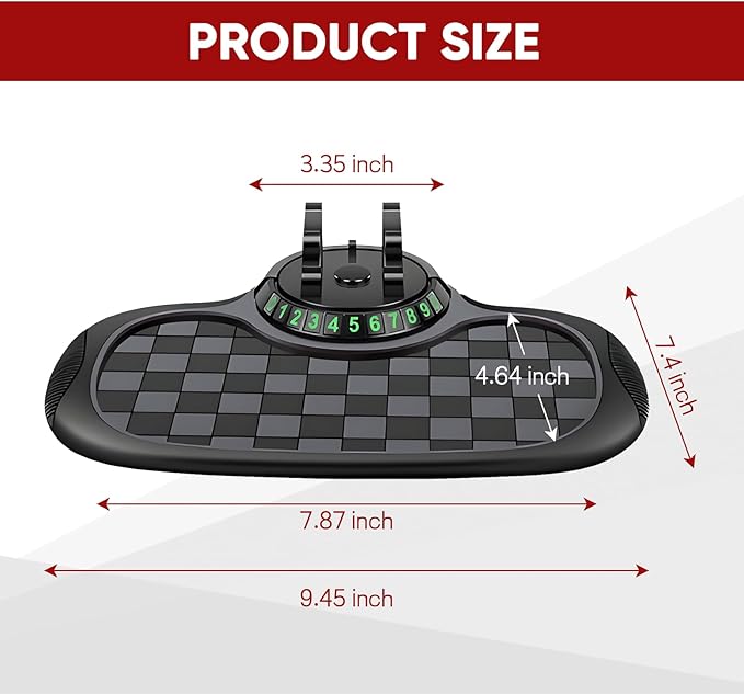 Wuyaoyao Multifunction Car Anti-Slip Mat Auto Phone Holder, PVC Car Dashboard Non-Slip Pad Phone Mount with Temporary Parking Number, Automotive Sticky Dash Pad for Phones, Keys, Gadgets (Black+Gray)