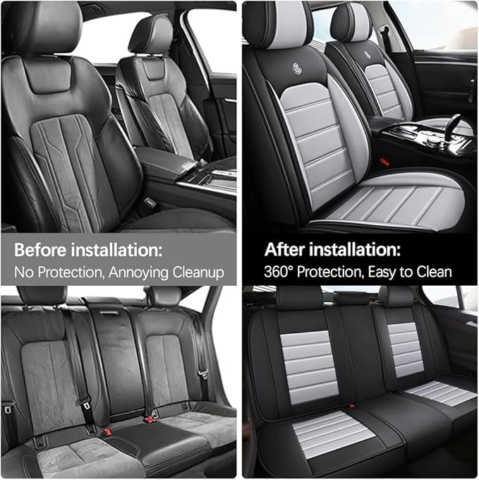 for Toyota Highlander 2006-2026 Seat Covers,Waterproof,Abrasion-Resistant PU Leather Full Set Seat Cover(Black&Gray)