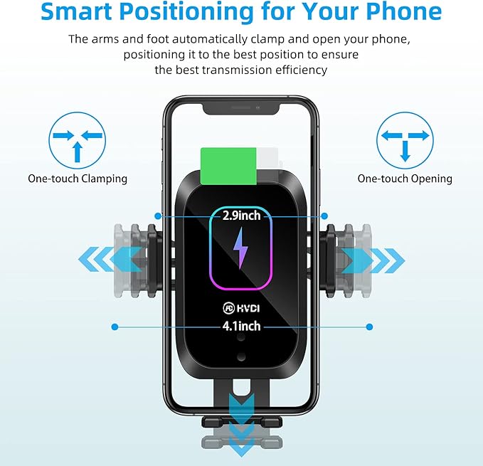 Wireless Car Charger-Cup Holder Phone Mount,Automatic Infrared Smart Sensor Clamping Qi 15W Fast Universal Adjustable Cell Phone Wireless Charging Air Vent Cradle