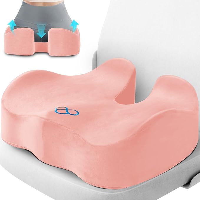 Seat Cushion, Chair Cushions, Office Chair Cushions, Anti-Slip Bottom & Removable Cover Tailbone Pain Relief Cushion, Memory Foam Seat Cushion, 5.28 in Thick (Pink)