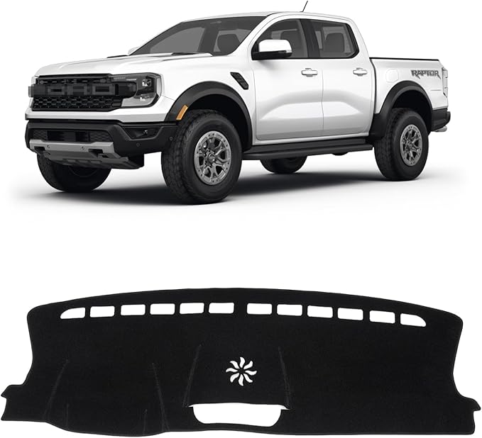 KUST Car Dash Cover for Ford Ranger 2024 2025 2026 (XLz, XLT, Lariat) Polyester Dashboard Cover Non-Slip Interior Accessories for Ranger Custom Fit Dash Mat Sunshade Windshield No Glare Black