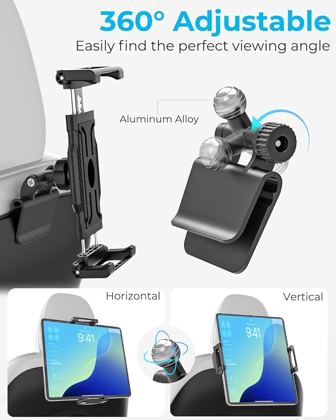 Tesla Model 3/Y Back Seat Tablet Mount Fit 6.1-15.6" Devices, 360° Adjustable Metal Ball Car Backseat Tablet Holder for iPad 12.9 Pro/Air/Mini, Galaxy Tab with Thickness Case (Deep Max 1.18'')