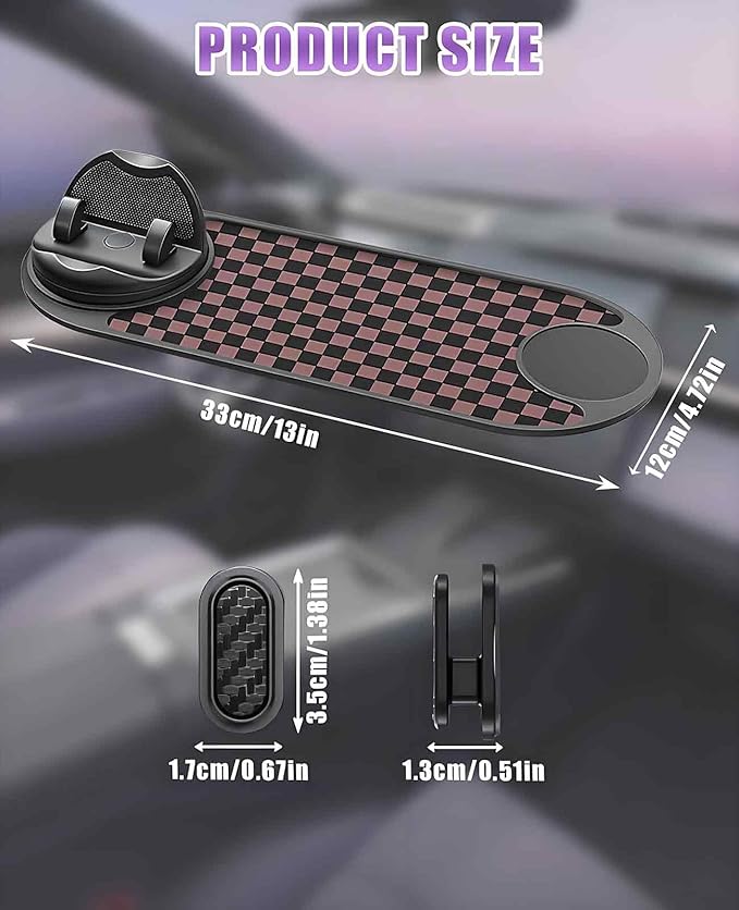 5PCS Anti Slip Mat for Car Dashboard with Storage Hook Set, 360° Multifunction Phone Pad Holder with Temporary Parking Number