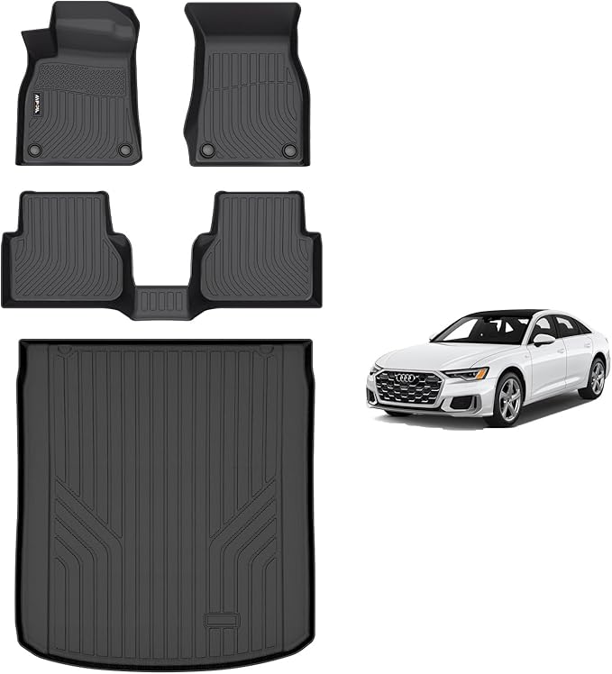 AIPOIL® Floor Mats & Cargo Liner Set for 2019-2025 Audi A6 (Not for A6 Allroad Models) All Weather Protection TPE Anti-Slip Automotive Full Set Custom Car Mats Accessories - Black