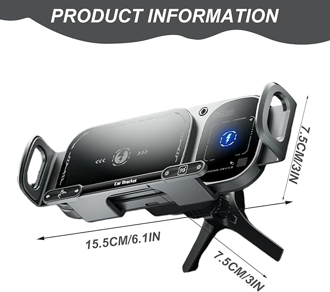 Wireless Charging Rotating Car Mount with Auto Clamping 15W Fast Charging Phone Car Mount Touch Control Wireless Chargers for Dashboard & Air Vent Grey