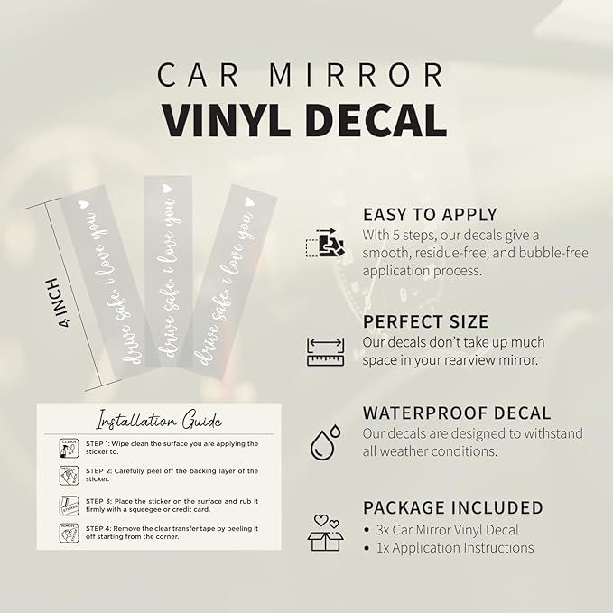 3X Drive Safe I Love You Sticker For Car Mirror - I Love You Drive Safe Mirror Sticker - Car Window Decals - New Driver Gifts For Men, Women - Cars Accessories