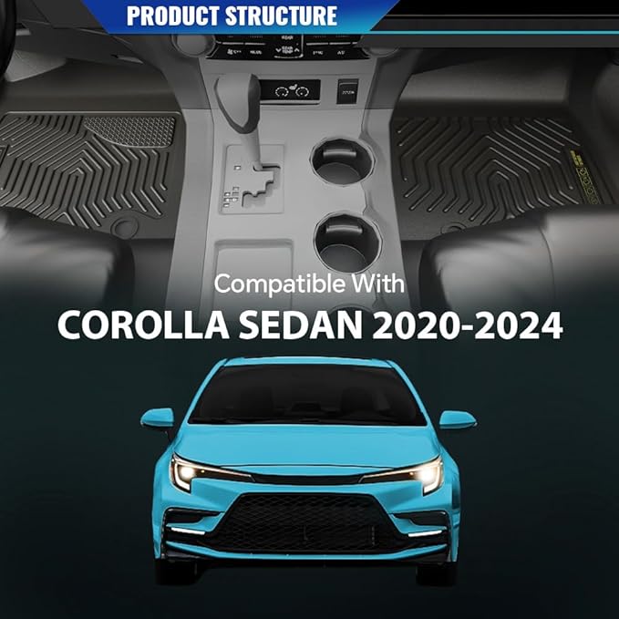 DOTCOM TPE Floor Mats Fit Toyota Corolla Sedan 2020-2024(NOT Fit Hatchback Models),All Weather Full Cover Protection 1st & 2nd Row Floor Liners Cargo Liner Accessories,alfombras para carro 3PCS