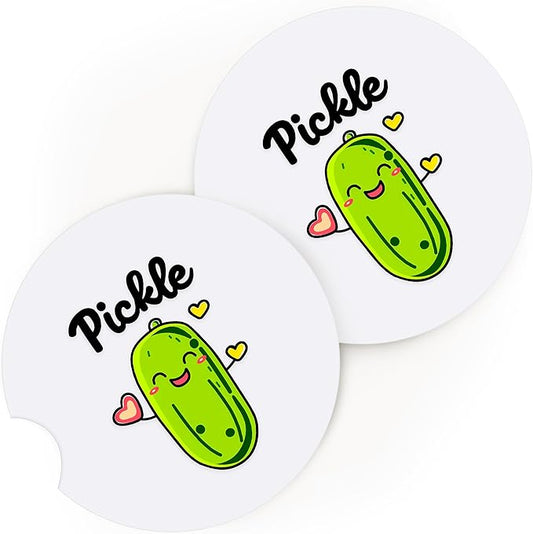 2 Pack Pickle Car Cup Holder Coaster, Cute Pickle Car Interior Accessories Drink Coaster for Women & Men, Pickle Lovers Themed Gifts Stuff Accessories Things Merchandise Items!