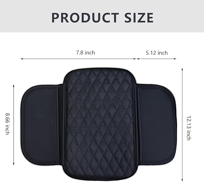 Upgraded Car Center Console Cover, Microfiber Leather Car Armrest Cover Cushion with 2 Storage Bags, Universal Car Armrest Storage Box Cover, Car Interior Accessories for Most Vehicles, Black