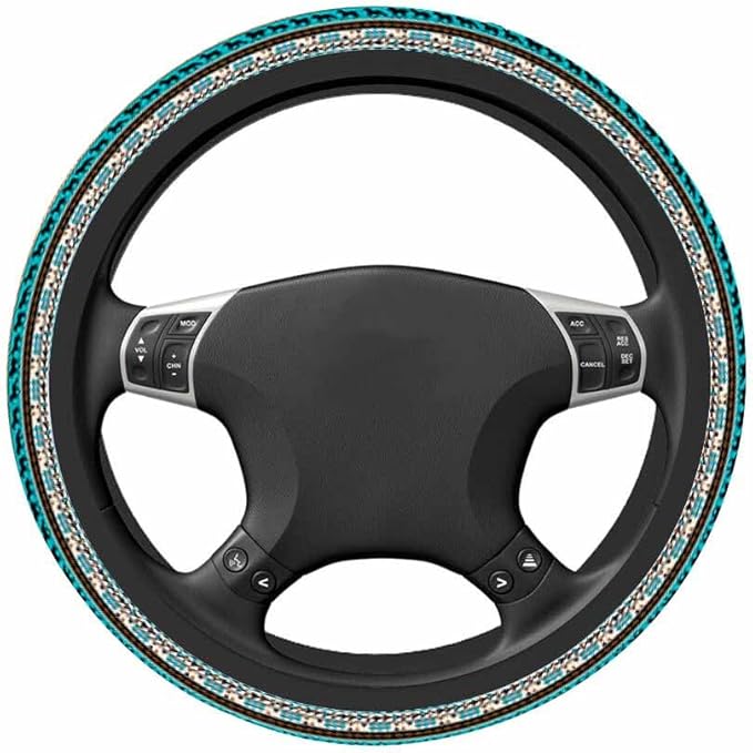Tribal Ethnic Pattern with Horse Silhouette and Traditional Symbols Elastic Steering Wheel Cover Steering Wheel Cover Anti Slip Protective Case Universal Stretch Steering Protector