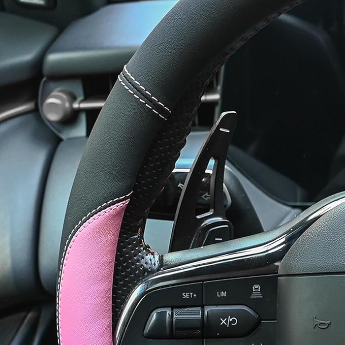 Valleycomfy Microfiber Leather Steering Wheel Cover Universal 15 inch(Pink)