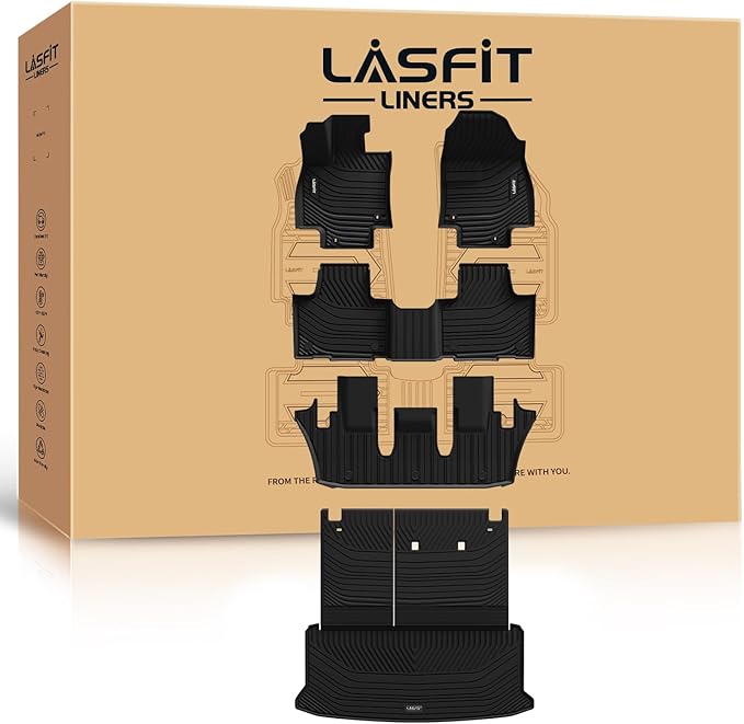 LASFIT Floor Mats for Toyota Grand Highlander 2026 2025 2024 with Subwoofer (Include Hybrid), Trunk Mat Cargo Liner and Seat Back Covers TPE All Weather, Black