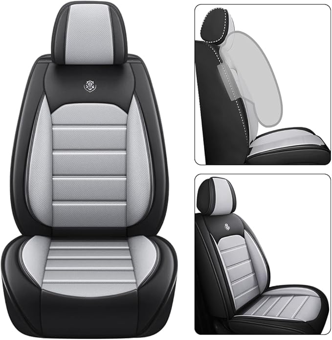 for Toyota Highlander 2006-2026 Seat Covers,Waterproof,Abrasion-Resistant PU Leather 2PCS Front Seat Cover(Black&Gray)