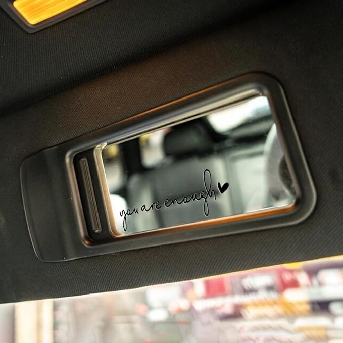 3X Hello Beautiful Rearview Mirror Decal, Vanity Mirror Stickers, Rear View Mirror Sticker, Car Mirror Stickers. (You are Enough Black)