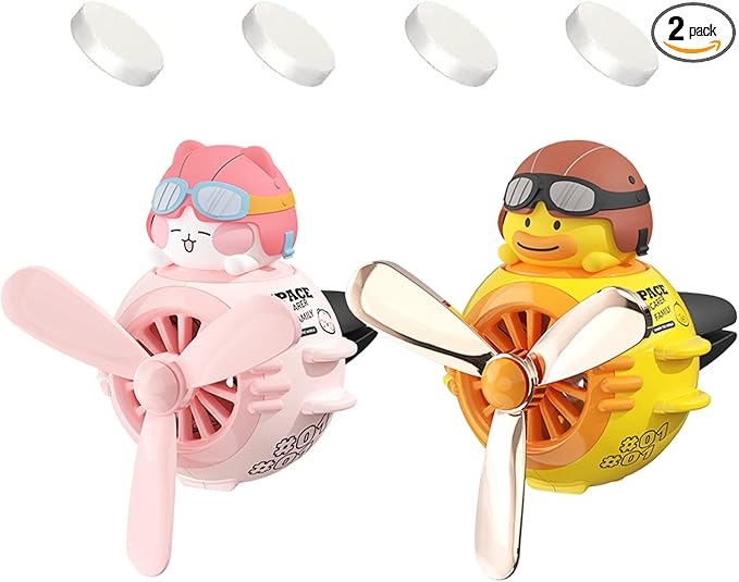 2 Pieces Car Air Fresheners, Cute Bear Pilot Car Diffuser, Propeller Air Outlet Vent Fresheners, Automotive Interiors Vent Decoration (Cat+Duck)