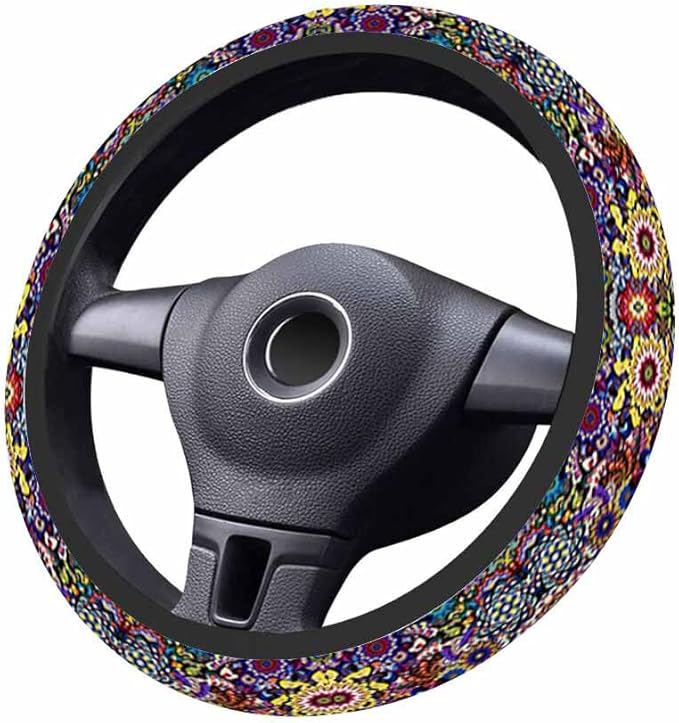 Abstract Flowers Car Steering Wheel Cover Colorful Steering Wheel Cover Car Decor Suitable for Most Vehicles Including Trucks and SUV