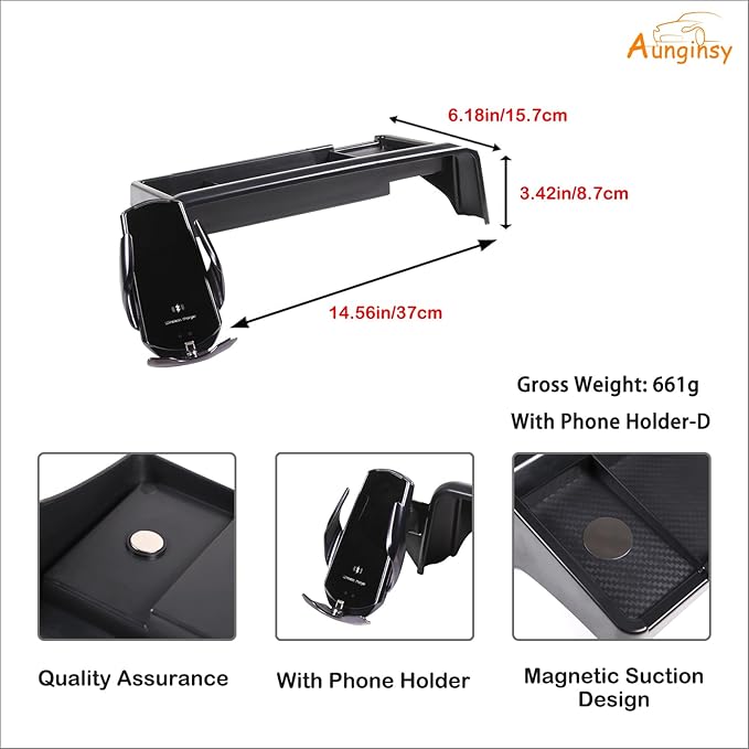 Aunginsy Center Console Dash Storage Tray with Phone Holder Compatible with Kia Telluride 2020-2022 Dashboard Storage Box Organizer Mobile Phone Mount Bracket Dash Storage Tray Interior Accessories