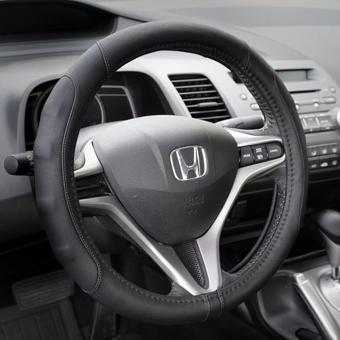 Motor Trend Ergonomic Grip Steering Wheel Cover/Protector for Small Size Steering Wheels in Cars, SUVs, Boats (13.5-14.5") (Grip Drive Pro Comfort Grip (Black/Black Stitching))