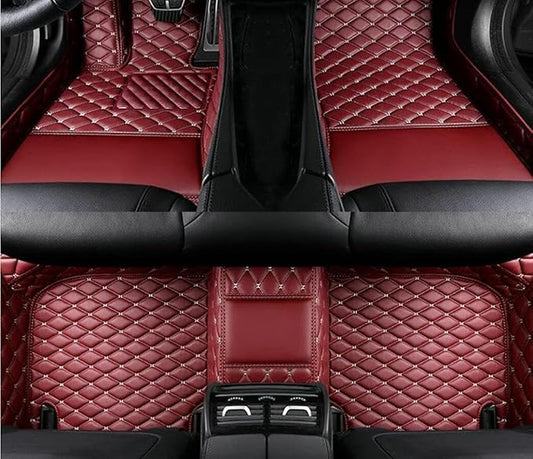Errva Custom Personalized Floor Mats for Cars，Luxury Full Coverage All Weather Car Floor Mats，Anti-Slip Leather Car Mat Set ，Custom Floor Mats for 98.99% of Cars, Trucks & SUVs (Wine red1)
