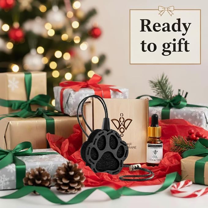 Wood Car Air Freshener — Handmade Car Air Freshener — Paw Designed Fragrance Oil Diffuser in Wooden Gift Box — Aromatherapy Gift Set with Ocean Breeze Fragrance Oil - 10 ml