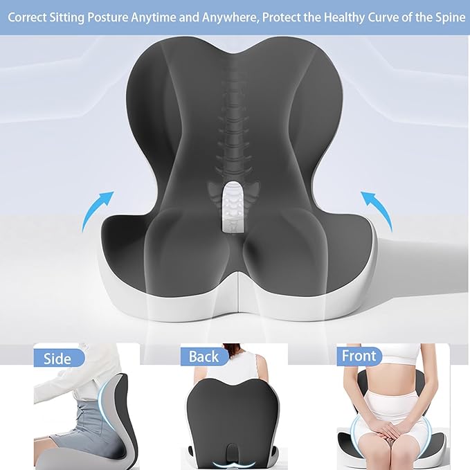 Seat Cushion Premium Ergonomic Memory Foam Car & Office Chair Seat Cushion - Orthopedic Lumbar Support for Back Pain Relief, Non-Slip Design for Car, Truck, Home Chair & Office Seat