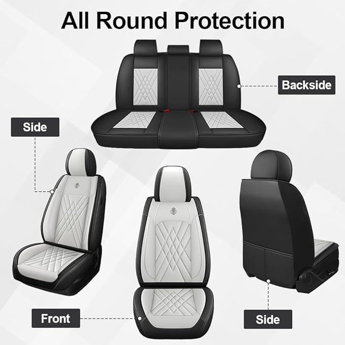 Seat Covers Fit for Subaru Crosstrek 2016-2026 Nappa Leather Waterproof Breathable Car Seat Cover, Easy to Install Airbag Compatibility, Auto Interior Accessories(Full Set, Black White)