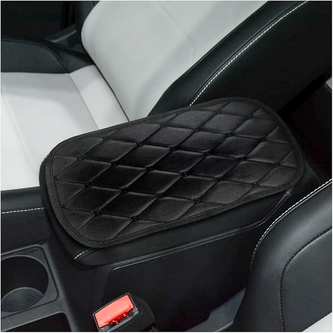 Auto Center Console Pad, PU Leather Car Center Console Box Cushion, Non Slip Soft Armrest Seat Box Cover, Waterproof Vehicle Armrest Protector, Car Accessories for SUV, Car (Rhombic Lattice Black)
