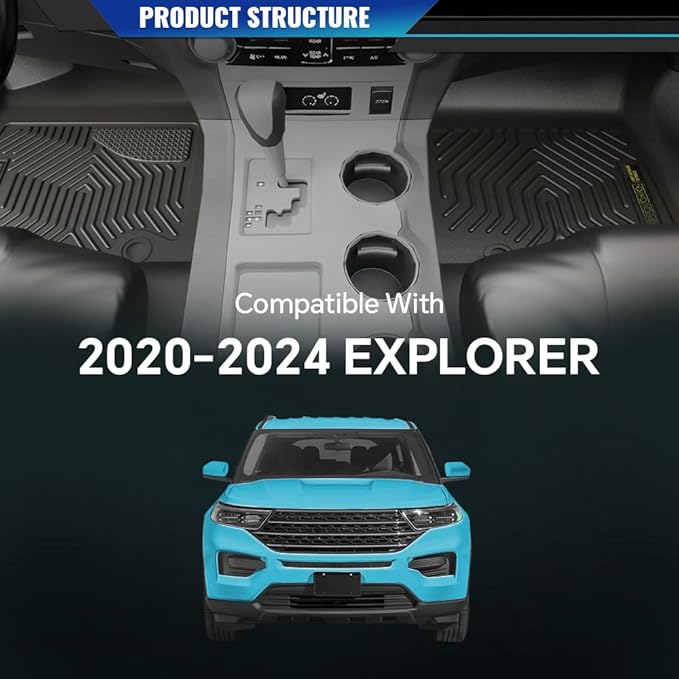 DOTCOM TPE Floor Mats Fit Ford Explorer 2020-2024(Excludes Hybrid), All Weather Custom Fit Full Cover Protection 1st & 2nd Row Truck Mats Cargo Liner Accessories,alfombras para carro 3PCS