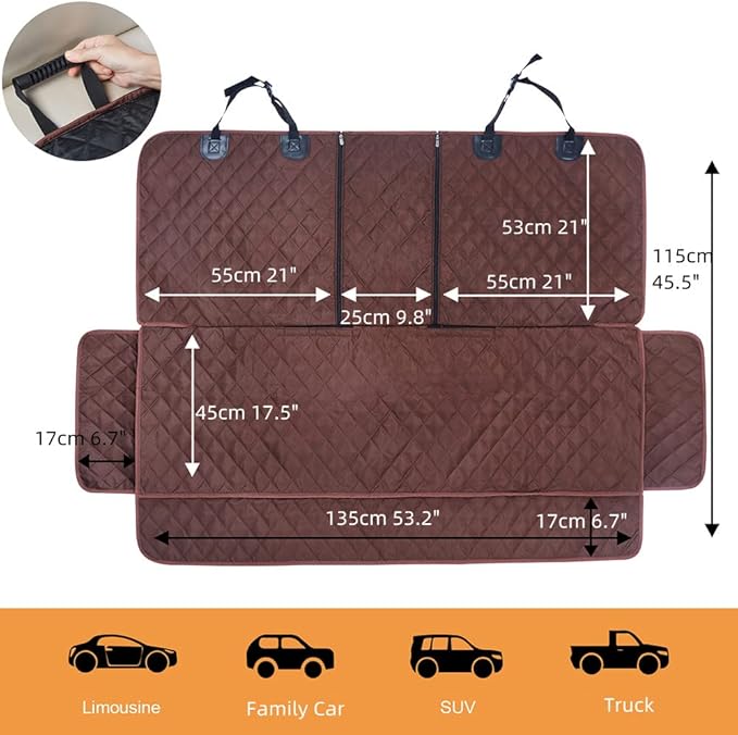 Dog Car Seat Cover for Back Seat Cover for Kids,Non Stick Fur Rear Seat Protector for Pet,Nonslip Waterproof Universal Fit Interior Backseat Covers for Auto Van SUV (Large, Coffee Brown)