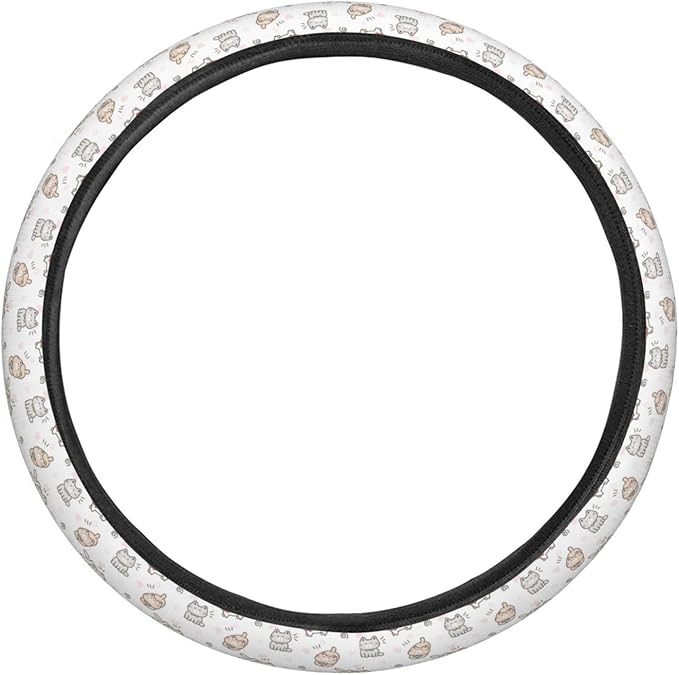 Dujiea Cute Cartoon Cat Elastic Stretch Steering Wheel Cover- Anti-Slip and Durable Car Steering Wheel Accessories for Women Men, 15 Inch Universal Fit Car, Truck, SUV