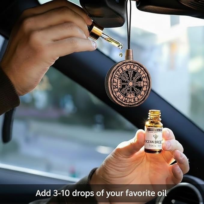 Wood Car Air Freshener — Vegvisir Handmade Unscented DIY Essential Oil Hanging Diffuser with Felt Insert — Add Your Own Oils — Refillable — Car/Truck/SUV — Cardboard Box