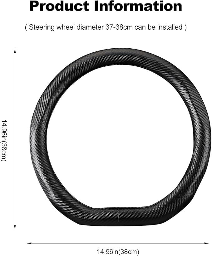 Ergocar Carbon Fiber Material Steering Wheel Cover Anti-Slip Breathable Sweat Absorbent Fashionable Sport Steering Wheel Sleeve for D-Shaped Diameter 15"（37.5-38cm）-Black