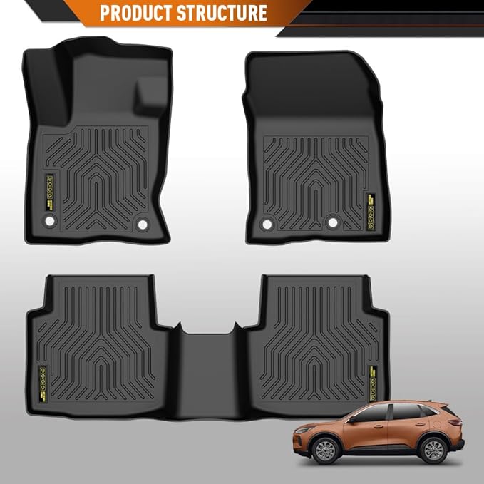 ANDPLAY TPE Floor Mats Liners 3PCS Compatible with Ford Escape 2020 2021 2022 2023 2024 2025 All Weather Protection Black Floor Liners alfombras para carro